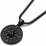 Mens Necklace - Premium Stainless Steel Silver Chain Necklace, Non Tarnish, Chains, Triangle, Cross, Black Enamel, Compass Pendant, Stylish Jewelry - Gift for Him 24"