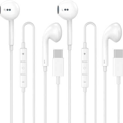 USB C Headphones Wired for iPhone 17 16 15, 2 Pack Type C Earphones with Microphone & Remote Control Noise Cancelling Wired Earbuds Compatible for iPhone 17/17 Pro/17 Pro Max/Air/16/15/16 15 Pro Max