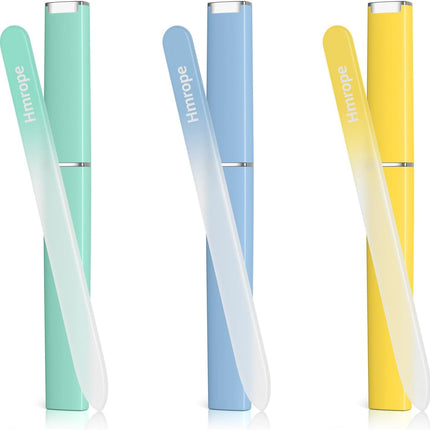 Hmrope 3 Pack Crystal Glass Nail File with Case, Professional Nano Glass Nail Files for Natural Nails, Etched Nail Filer Double-Sided Fingernail Files Ideal Manicure Salon Nail Care for Women Men