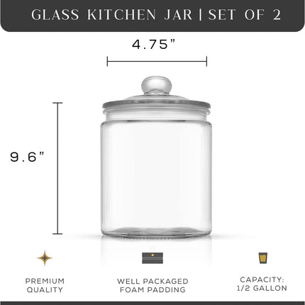 Elegant Cookie Jar. 2 Large Glass Jar With Lid. Jars for Kitchen Counter with Lids, Candy Jar, Decorative Apothecary Canisters, Half Gallon Lid Airtight