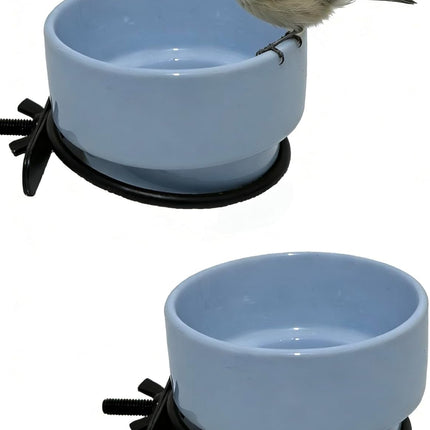 2 Pcs Bird Food Bowl Ceramic Bowls for Birds Small Parakeet Food Bowl Parrot Feeding Cups, Bird Cage Feeder for Parakeets Conure Cockatiels Lovebird Budgie (Blue)