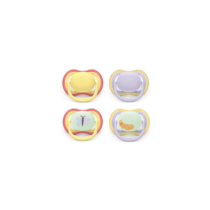 Philips Avent Ultra Air Day & Night Pacifiers, Orthodontic Design, for Babies 0-6 Months, Glow in The Dark, Soft Silicone Symmetrical Nipple, BPA-Free, 2 Sterilizing Cases, 4 Pack, SCF087/31