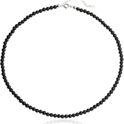 Kakikaki Natural Agate Choker Necklace Sterling Silver Round Beads Strand Necklace for Women