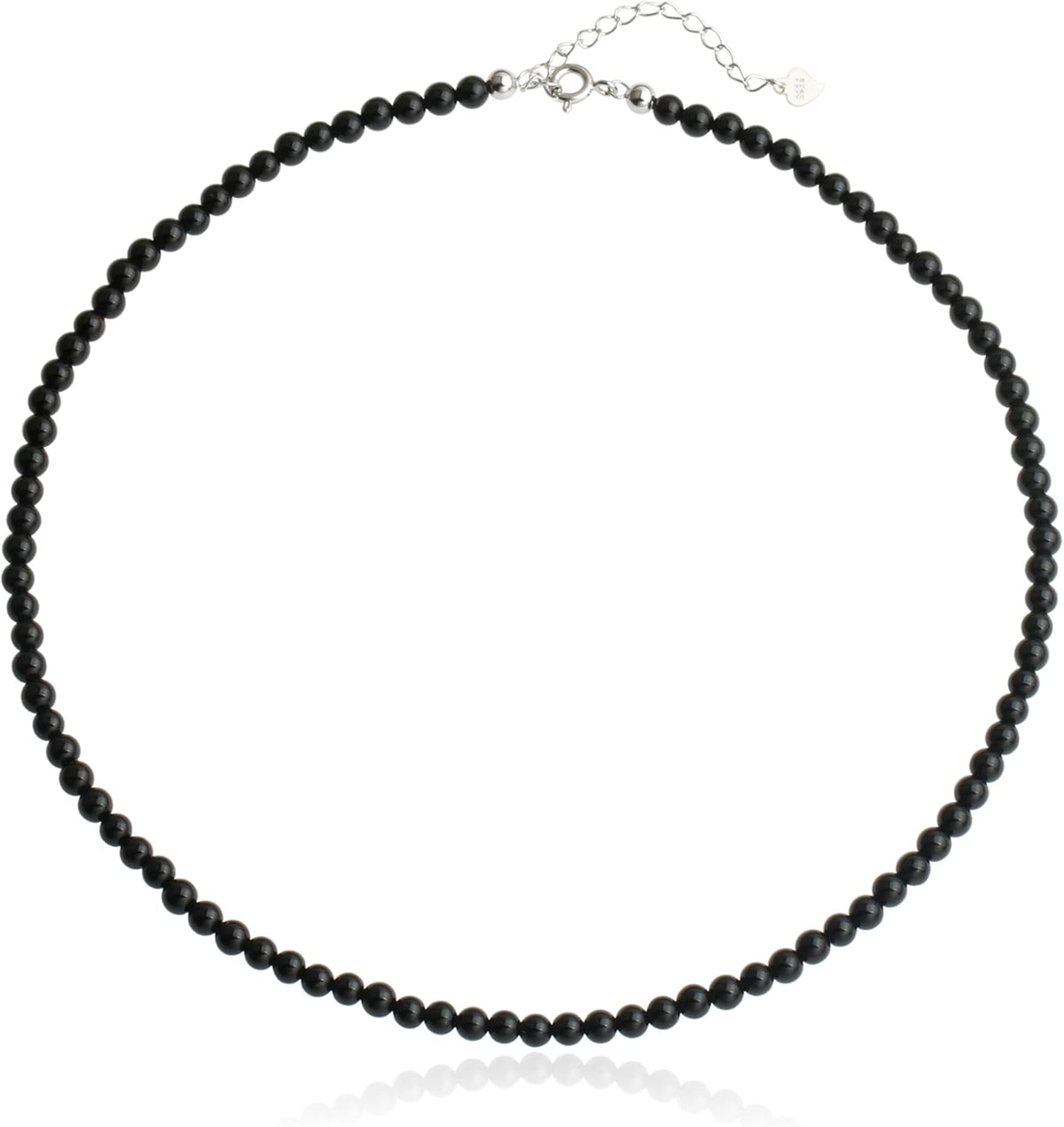 Natural Agate Choker Necklace Sterling Silver Round Beads Strand Necklace for Women