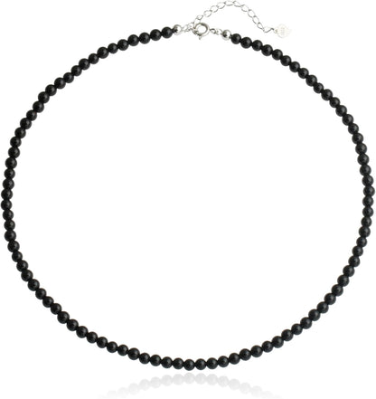 Natural Agate Choker Necklace Sterling Silver Round Beads Strand Necklace for Women
