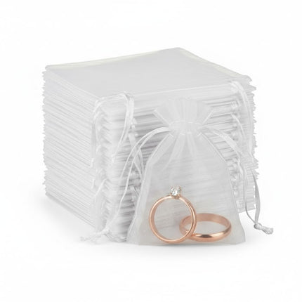 100pcs Organza Bags 5''x7'' - White Mesh Drawstring Gift Bags