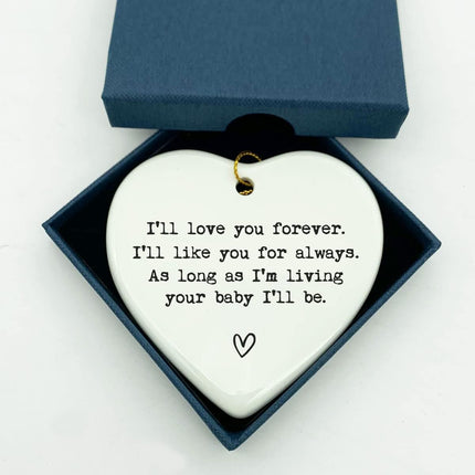Mom Keepsake Ornament, “…As Long As I’m Living Your Baby I’ll Be” Ceramic Sentimental Message Decor for Mom, Mother Appreciation Hanging Piece, 3 Inch Ceramic Ornament