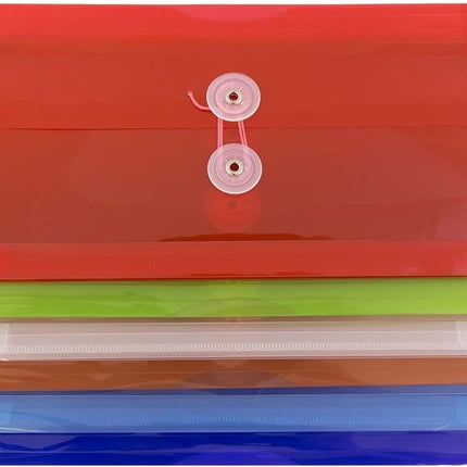 JAM PAPER Plastic Envelopes with Button & String Tie Closure - #10 Business Booklet - 5 1/4 x 10 - Assorted Colors - 6/pack