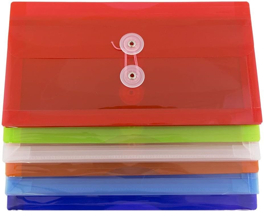 Plastic Filing Envelopes with Button & String Tie Closure - #10 Business Booklet - 5 1/4 x 10 - Assorted - photo 4