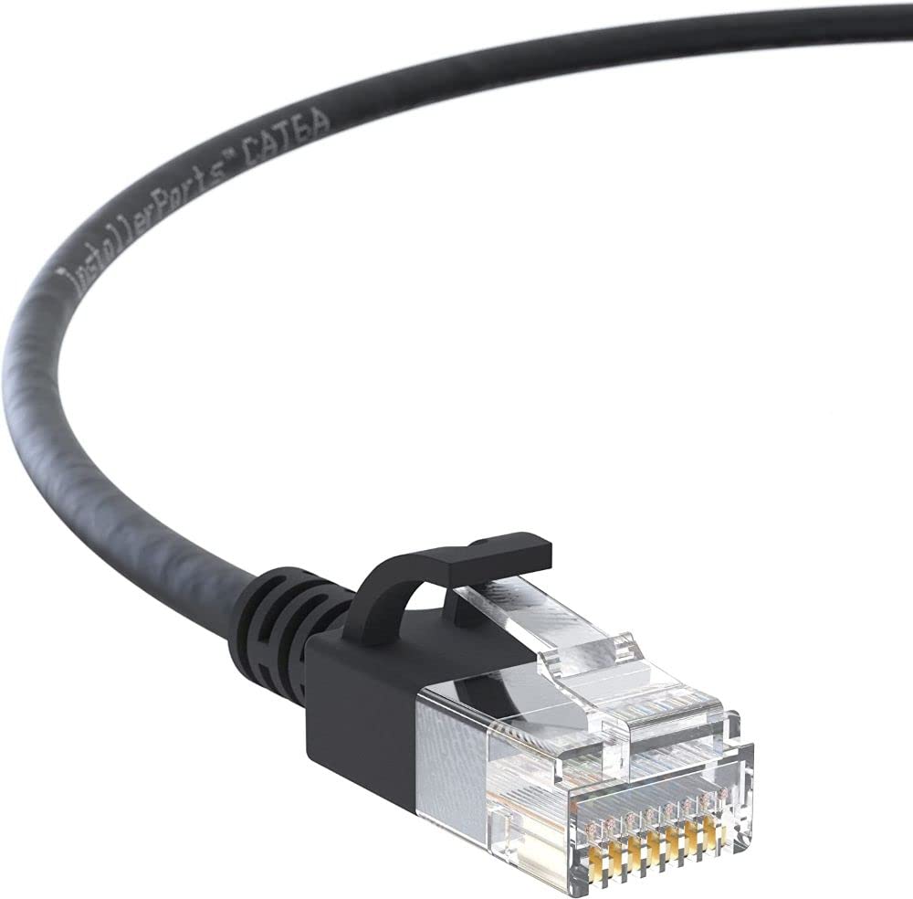 Ethernet Cable CAT6A Slim Cable UTP Booted 9 Inch - Black - Professional Series - 10Gigabit/Sec Network/High Speed