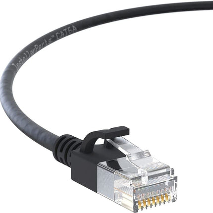 InstallerParts Ethernet Cable CAT6A Slim Cable UTP Booted 1 FT (10 Pack) - Black - Professional Series - 10Gigabit/Sec Network/High Speed Internet Cable, 550MHZ, 28AWG