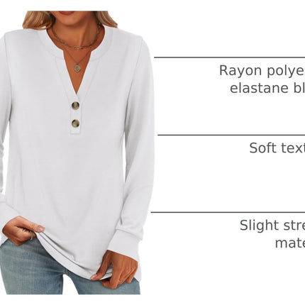 Camisas de otoño para mujer, top Henley de manga larga, blusa casual elegante