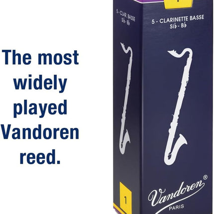 Vandoren CR121 Bass Clarinet Traditional Reeds Strength 1; Box of 5