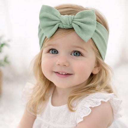 Baby Girl Headbands-Infant,Toddler Cotton Handmade Hairbands with Bows Child Hair Accessories (2, Light Beige-Linden Green, 3-36 Month)
