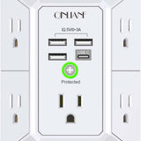 Wall Charger, Surge Protector, 5 Outlet Extender with 4 USB Charging Ports, 3-Sided 1680J Power Strip Multi Plug Adapter Spaced for Home Travel Office