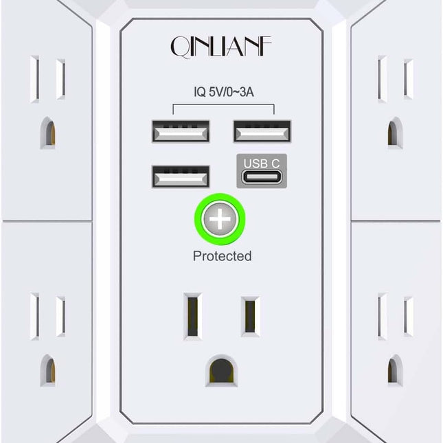 Wall Charger, Surge Protector, 5 Outlet Extender with 4 USB Charging Ports, 3-Sided 1680J Power Strip Multi Plug