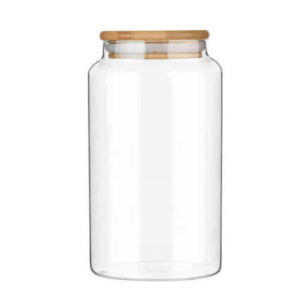 17 floz Small Glass Storage Containers with Lids,Candy Jar with Lid, Glass Food Storage Containers for Kitchen Counter, Pantry, Decorative Jar for Coffee, Sugar,Tea, Cute Jar(Bamboo 17 FL OZ)