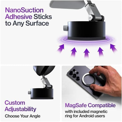 Statik HyperMount®(Gen 2) Vacuum Phone Mount - Magnetic Phone Holder, Vacuum Seal Car Phone Mount, Use on Any Surface, Compatible with Apple MagSafe and Magnetic Rings Included for Android Devices
