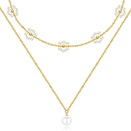 Trinckle Pearl Necklaces for Women, Gold Pearl Choker Single Pendant Necklace Layered Daisy Prom Wedding Strands for Bride Bridesmaids Beach Summer Jewelry