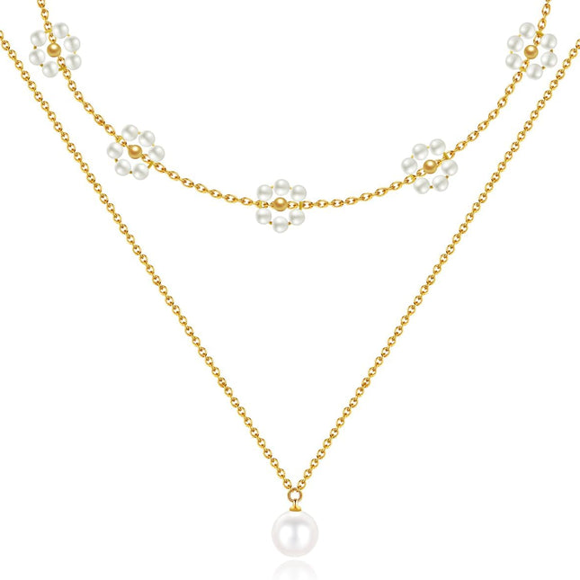 Pearl Necklaces for Women, Gold Pearl Choker Single Pendant Necklace Layered Daisy Prom Wedding Strands for Bride