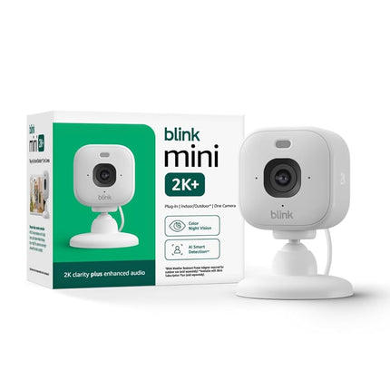 Mini 2K+ (newest model) – Plug-in Home & Pet Indoor Security Camera with 2K video resolution, night vision, enhanced audio, motion detection – 1 camera (White)