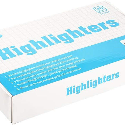Rarlan Highlighters, Chisel Tip, Assorted Fluorescent, 96 Count Bulk Pack