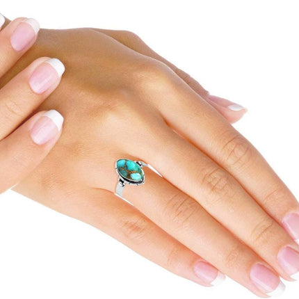 Boho Handmade Jewelry Natural Gemstone Amethyst, Lapis, Agate, Crystal Marquise Genuine 925 Sterling Silver Ring For Women