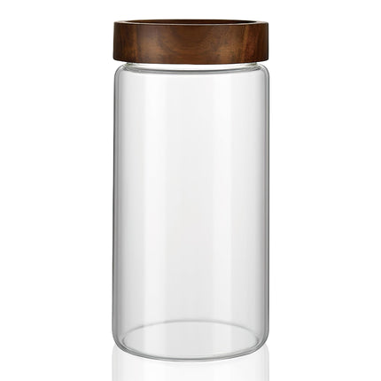 28 fl oz/850 ml Clear Glass Storage Canister with Airtight Wooden Screw Lid, Medium Cute Decorative Glass Container Jar for Coffee,Candy,Salt,Cookie,Condiment,Pepper,Sugar,Overnight Oatmeal