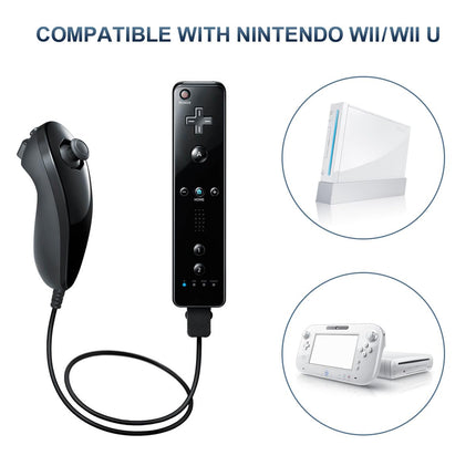 FASIGO Remote Controller with Nunchuck, Compatible with Nintendo Wii/Wii U, 2 Pack (Black)