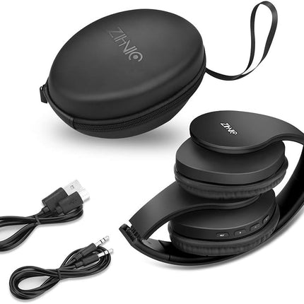 ZIHNIC Bluetooth Headphones Over-Ear, Foldable Wireless and Wired Stereo Headset Micro SD/TF, FM for Cell Phone,PC,Soft Earmuffs &Light Weight for Prolonged Wearing (Black)