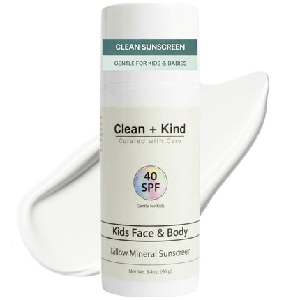 Kids Mineral Sunscreen SPF 40 – Non-Nano Zinc Oxide Sun Protection with Grass-Fed Tallow, Lightweight No White Cast, Gentle for Sensitive Skin