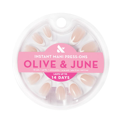 Olive & June Instant Mani Press-On Nails (Glue) | 42 Fake Nails, 21 Sizes | Non-Toxic, Long-Lasting Recycled Materials Realistic Look | Salon-Quality at Home | Medium, Almond | Iconic French