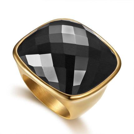 Chunky Square Crystal Glass Stainless Steel Statement Ring for Women Men Gold-Tone Plated Exaggerated Large Geometric Green Cubic Zirconia Finger Band Knuckle Rings Cocktail Prom Fashion Jewelry
