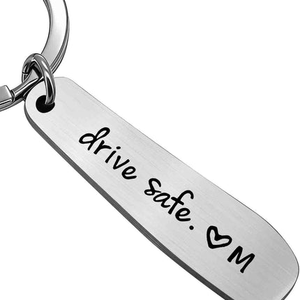 Drive Safe Keychain for Him or Boyfriend, Personalized Initial Keyring, Love Reminder for Drivers, New Driver Gift