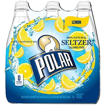 Polar 100% Natural Calorie-Free Seltzer Water, 500ml (16.9oz) Bottles (Lemon, Pack of 12)