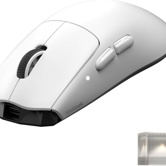 Lightweight Mouse, Wireless Gaming Mouse, 49g, 8K Polling, 30K DPI Sensor, 215 Hr Battery, 2.4G/USB-C, with Light Receiver, Fit for Medium and Large Hands - White