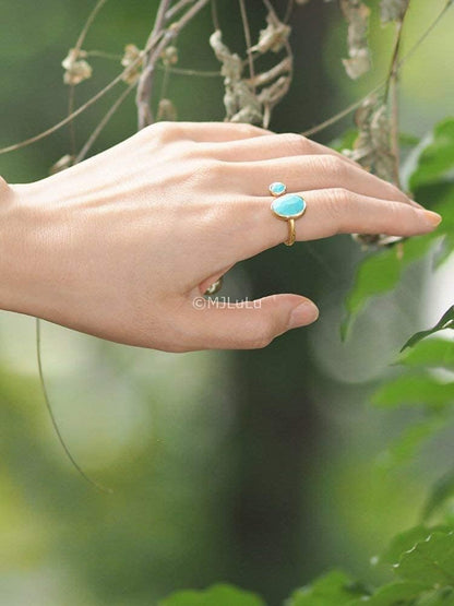 Bold 14K Gold-Plated Statement Ring with Simulated Blue Turquoise - photo 4