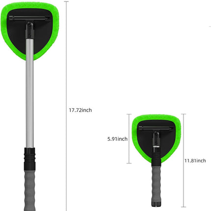 desin Windshield Cleaning Tool, Car Window Cleaner Windshield Cleaner with 4 Reusable and Washable Microfiber Pads and Extendable Handle Auto Inside Glass Wiper Kit (Green)
