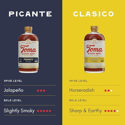 Toma Bloody Mary Mix, Premium Cocktail Mixers for Simple At-Home Hosting for Brunch and Events, All-Natural, Gluten Free, Vegan, No Added Preservatives, PICANTE/CLASICO 32oz (Spicy/Medium), Pack of 2