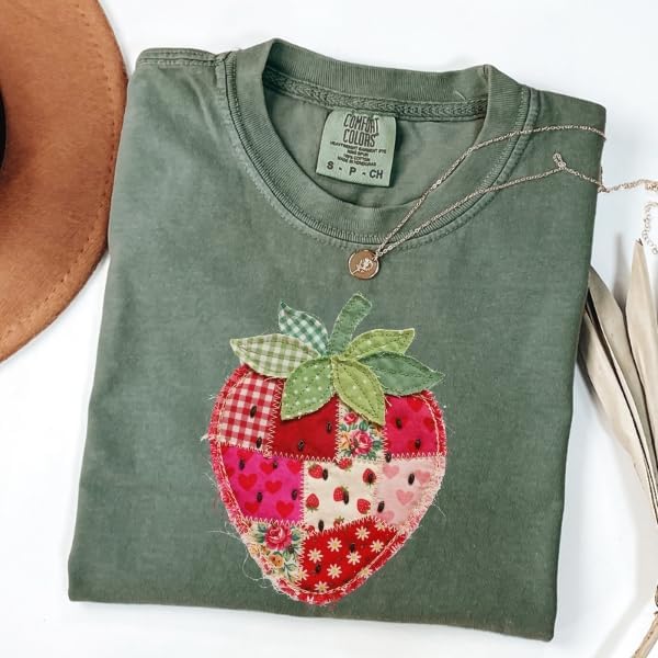 Faux Patchwork Strawberry T-Shirt, Colorful Strawberry - photo 3