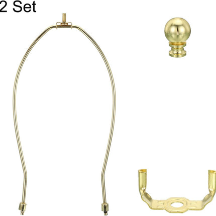 PATIKIL 11.5 Inch Lamp Harp Kit with Finial, 2 Set Detachable Shade Bracket Holder, DIY Lighting Accessories for Table Floor Lamps, Gold Tone
