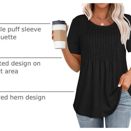 Womens T Shirts Short Sleeve Tops Pleated Dressy Casual Flowy Summer Blouses