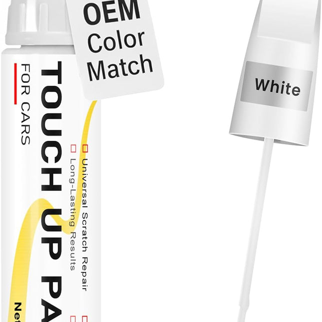 Pure White Touch Up Paint for cars, 2-in-1 Brush & Tip, 0.4 fl oz - Universal Car Scratch Repair Pen for Scratches &