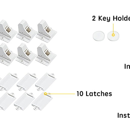 Vmaisi Adhesive Magnetic Locks for Cabinets & Drawers (10 Locks and 2 Keys)