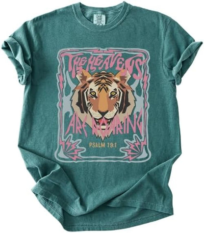 The Heavens are Roaring Tiger Psalm 19:1 Tee – Bold Christian Faith Graphic T-Shirt