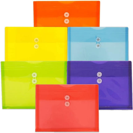 JAM PAPER Plastic Envelopes with Button & String Tie Closure - Letter Booklet - 9 3/4 x 13 - Assorted Primary Colors - 6/Pack
