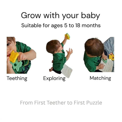 Baby Teether Puzzle - Silicone Teething Toy & Shape Matching Game for Babies 5-18 Months, 2-in-1 Sensory Montessori Toy, BPA Free, Food-Grade Silicone