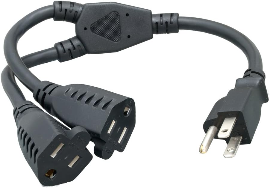 Power Cord Extension and Splitter, NEMA 5-15P to Dual NEMA 5-15R, 16 AWG, 13A, 125V, Black