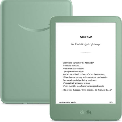 Amazon Kindle 16 GB (newest model) - Lightest and most compact Kindle, now with faster page turns, and higher contrast ratio, for an enhanced reading experience - Matcha