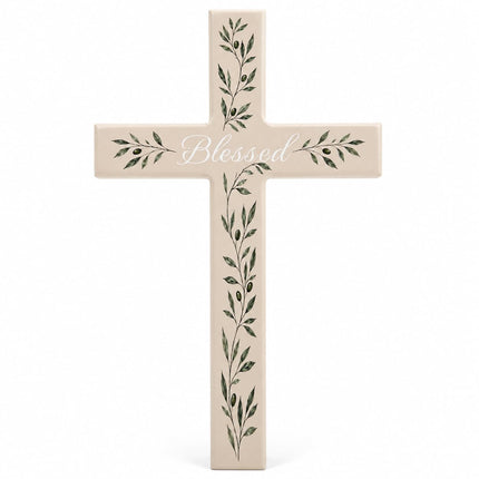 Wall Cross, Wooden Olive Branch Christian Wall Decor, Baptism Gift for Home